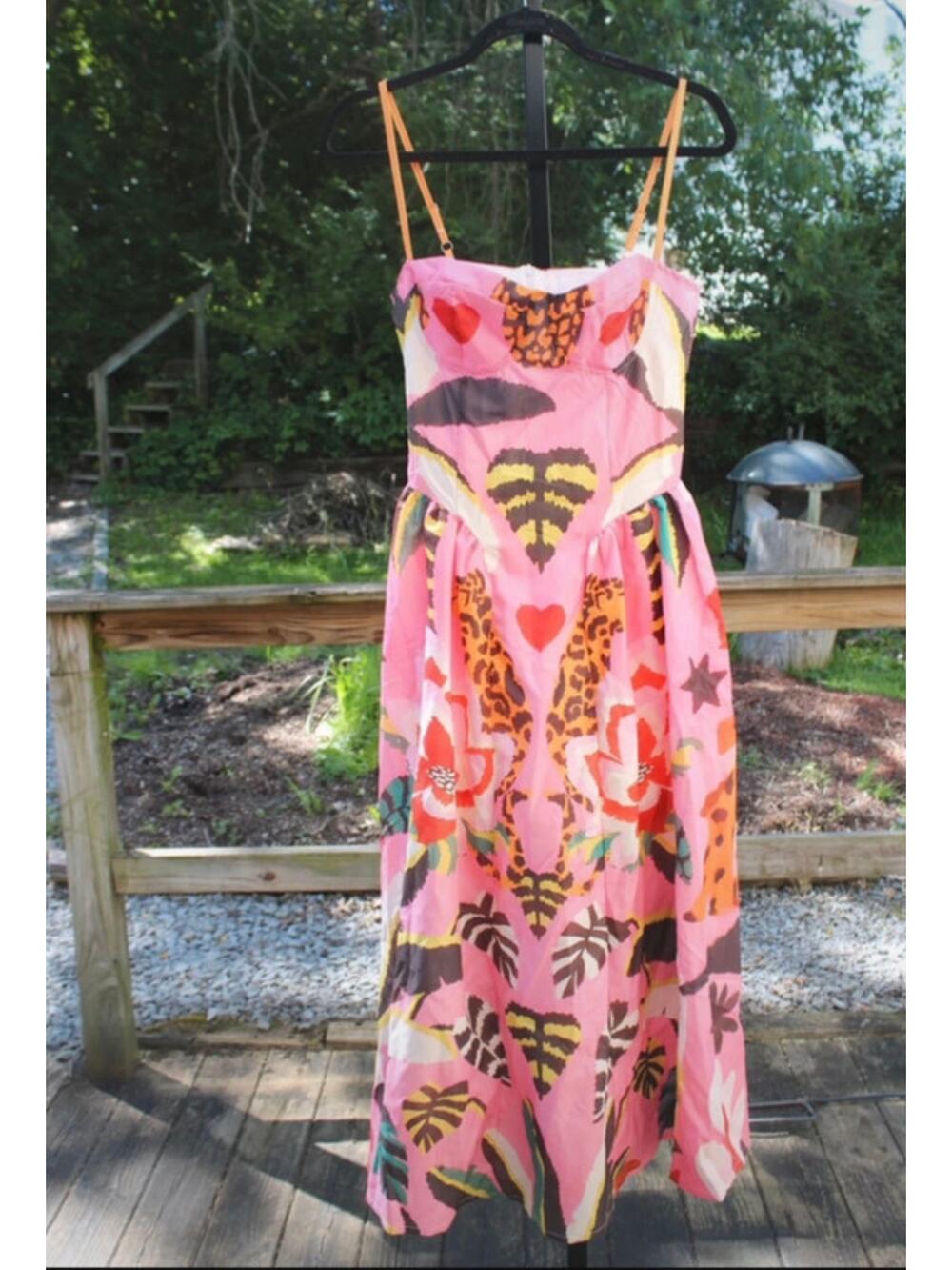 Pink Tropical Leopard Print Strappy Midi Dress – Size 3XL (Fits Like XXL)
